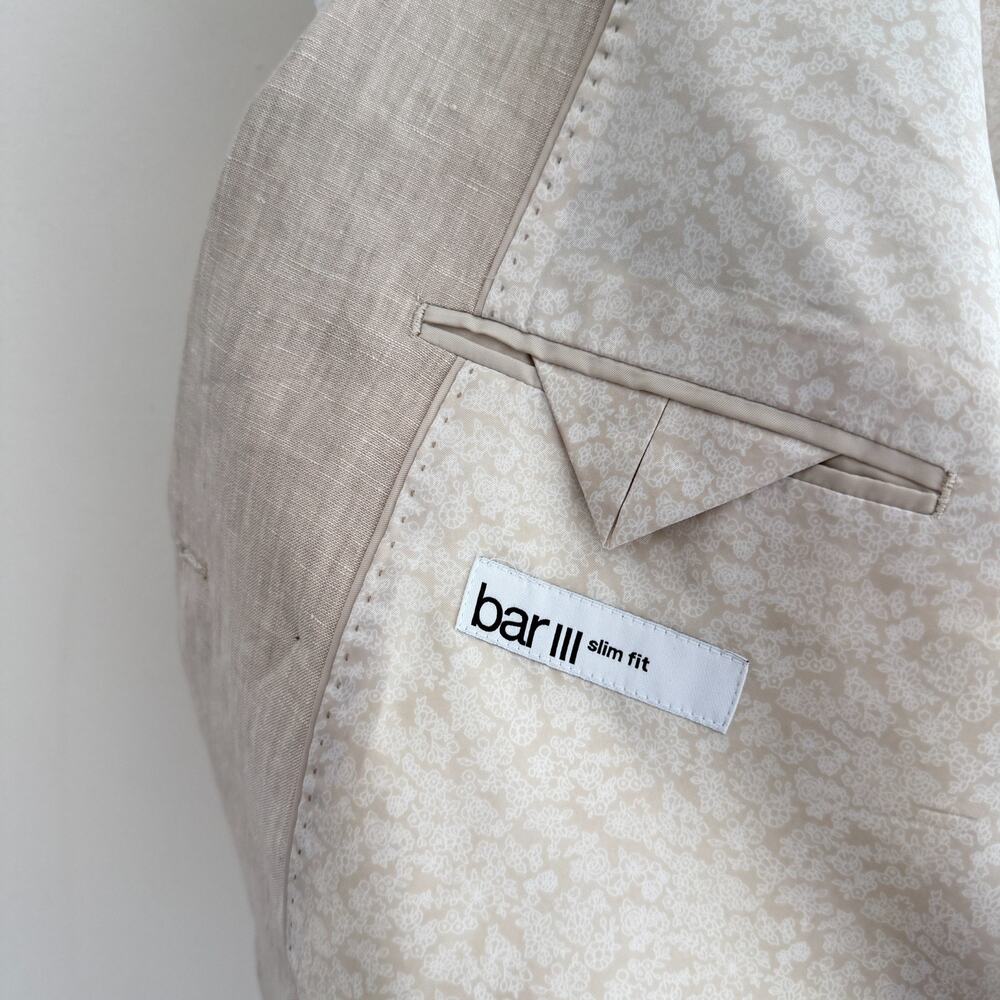 Bar III Linen Blazer 42R Mens Beige Double Breasted Sport Coat Jacket Dinner - Picture 8 of 12
